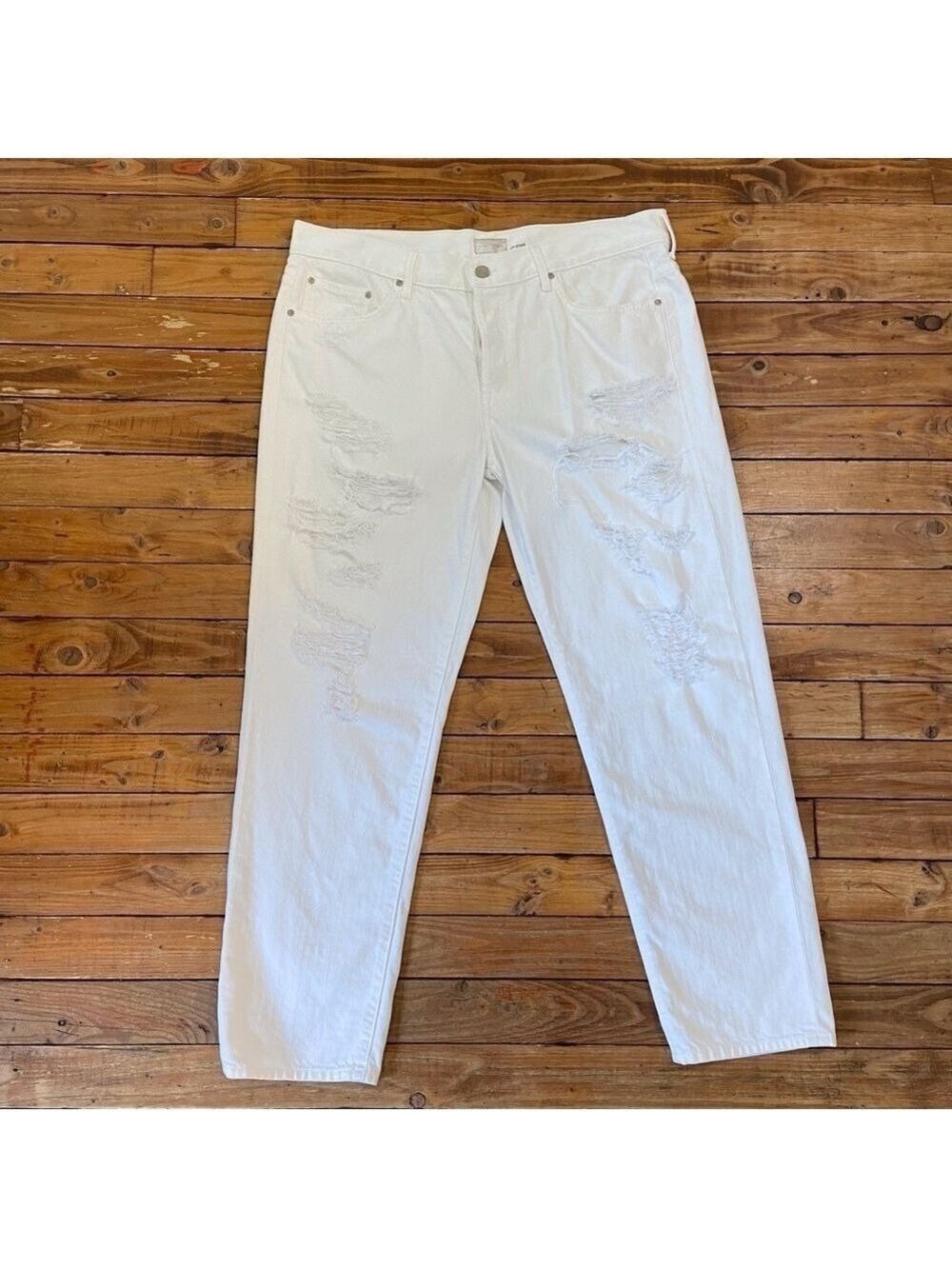 MOTHER The loosey ripped white high rise jeans button fly strech 100% cotton 31 - Picture 15 of 16